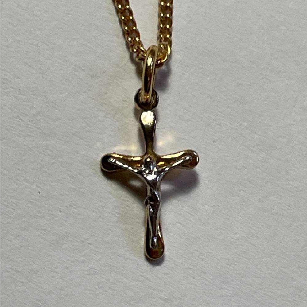 Sterling and Gold Plated Crucifux Pendant Necklace